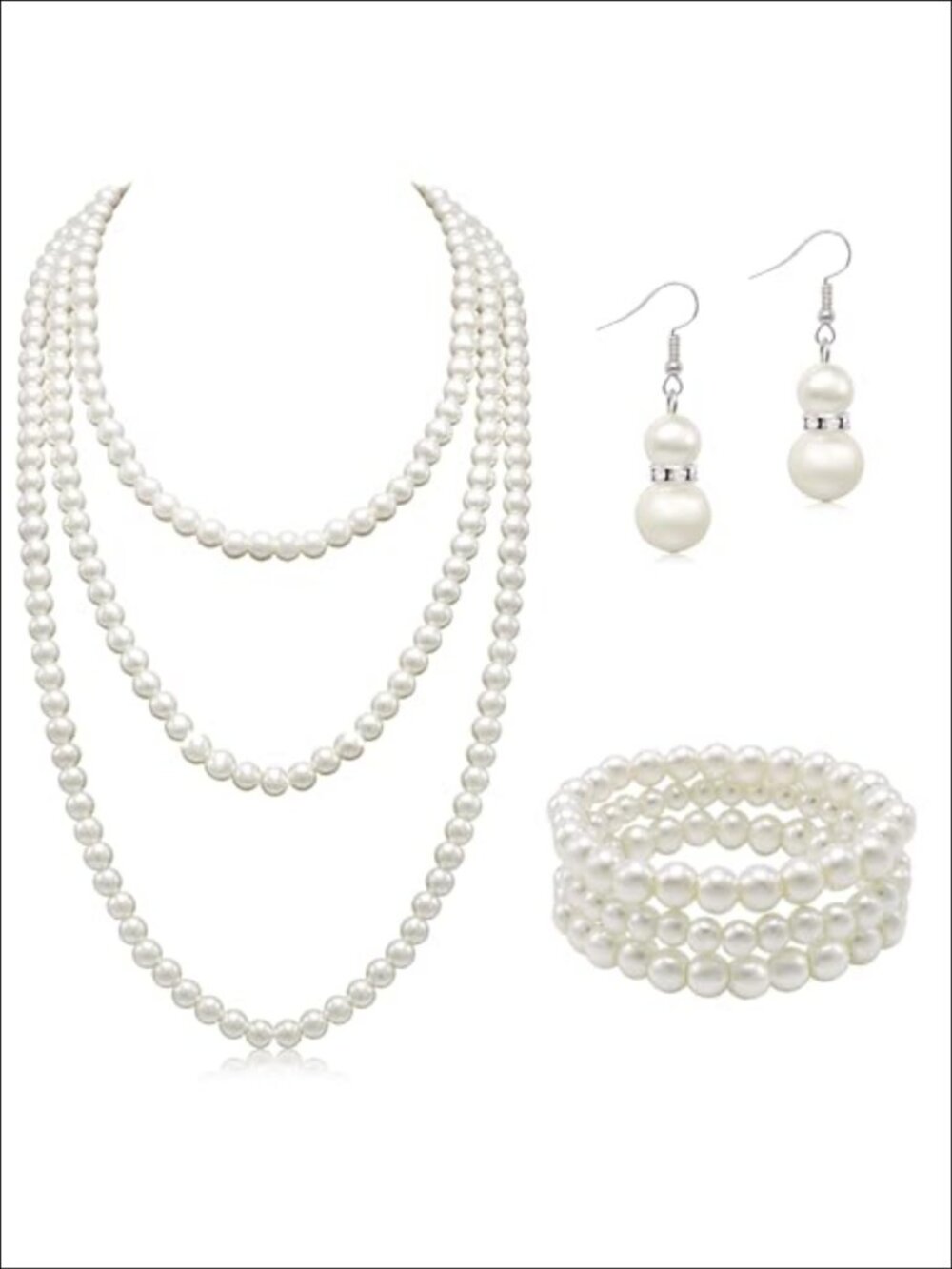 Long Faux Pearl Strand Necklace Set Layered Costume Jewelry